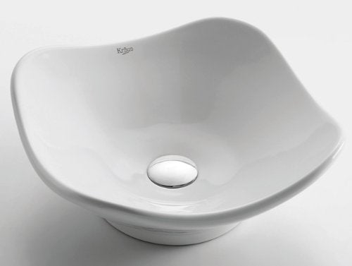 Kraus kcv-135-sn White Tulip baño de cerámica fregadero con Pop up desagüe Níquel satinado