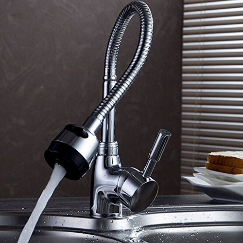 Aleación de Zinc Caño Giratorio Grifo de Fregadero de Cocina Mezclador con Mango Solo Faucet de Agua Frío y Caliente