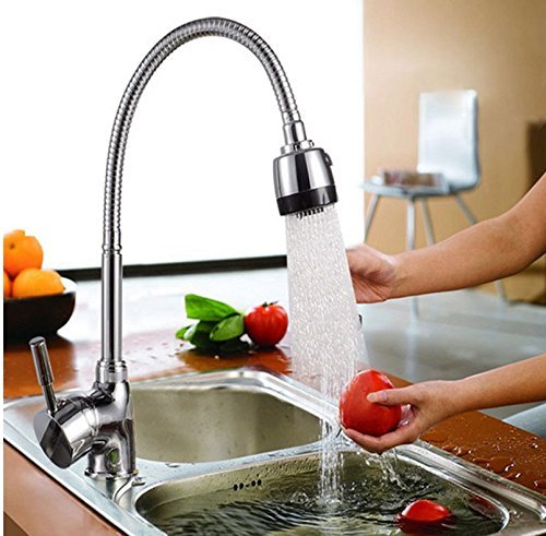 Aleación de Zinc Caño Giratorio Grifo de Fregadero de Cocina Mezclador con Mango Solo Faucet de Agua Frío y Caliente