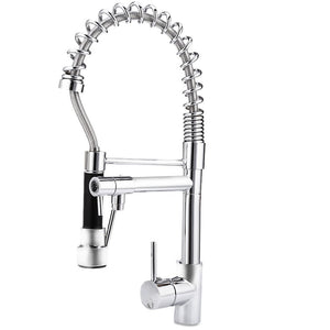 SKM Pull-down Spray Giratorio Grifo Cocina Válvula Mezcladora con Manguera Flexible, Grifo de Mezcla de Agua Caliente y Fría (Plateado)