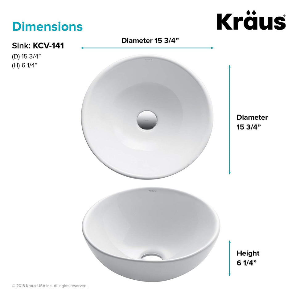 Kraus kcv-141 blanco redondos de cerámica lavabo de baño
