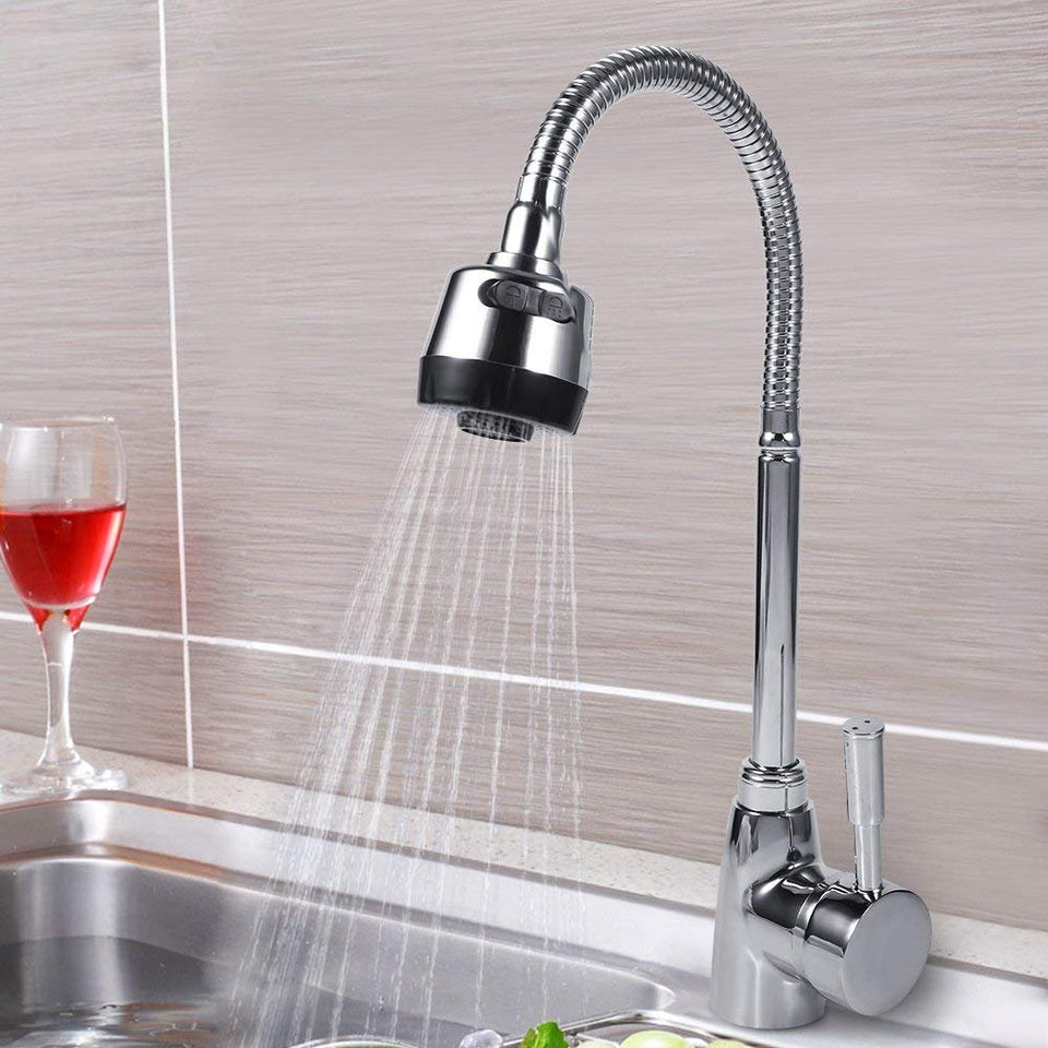 Aleación de Zinc Caño Giratorio Grifo de Fregadero de Cocina Mezclador con Mango Solo Faucet de Agua Frío y Caliente