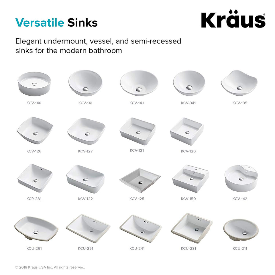 Kraus kcv-141 blanco redondos de cerámica lavabo de baño