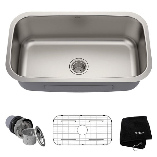 Kraus KBU14 31 1/2 inch Undermount Single Bowl 16 gauge Stainless Steel Kitchen Sink