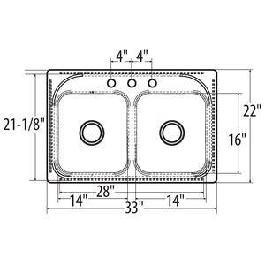 Moen G222133 2200 Series 22 Gauge Double Bowl Drop In Sink, Stainless Steel