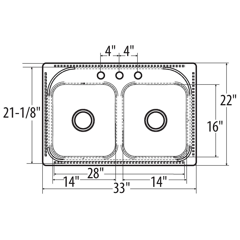 Moen G222133 2200 Series 22 Gauge Double Bowl Drop In Sink, Stainless Steel