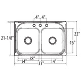 Moen G222133 2200 Series 22 Gauge Double Bowl Drop In Sink, Stainless Steel