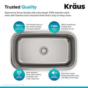 Kraus KBU14 31 1/2 inch Undermount Single Bowl 16 gauge Stainless Steel Kitchen Sink