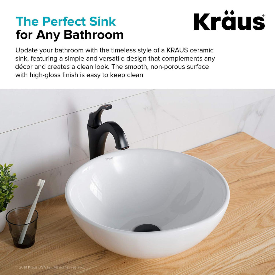 Kraus kcv-141 blanco redondos de cerámica lavabo de baño