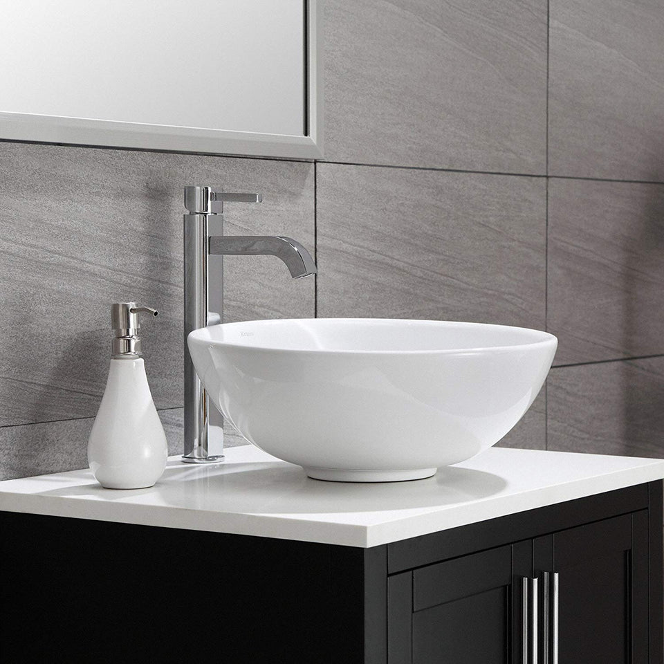 Kraus kcv-141 blanco redondos de cerámica lavabo de baño